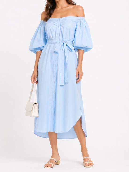STAUD Dresses & Skirts - STAUD “Reese” Sky Blue Off-the-Shoulder Midi Dress - Size Medium